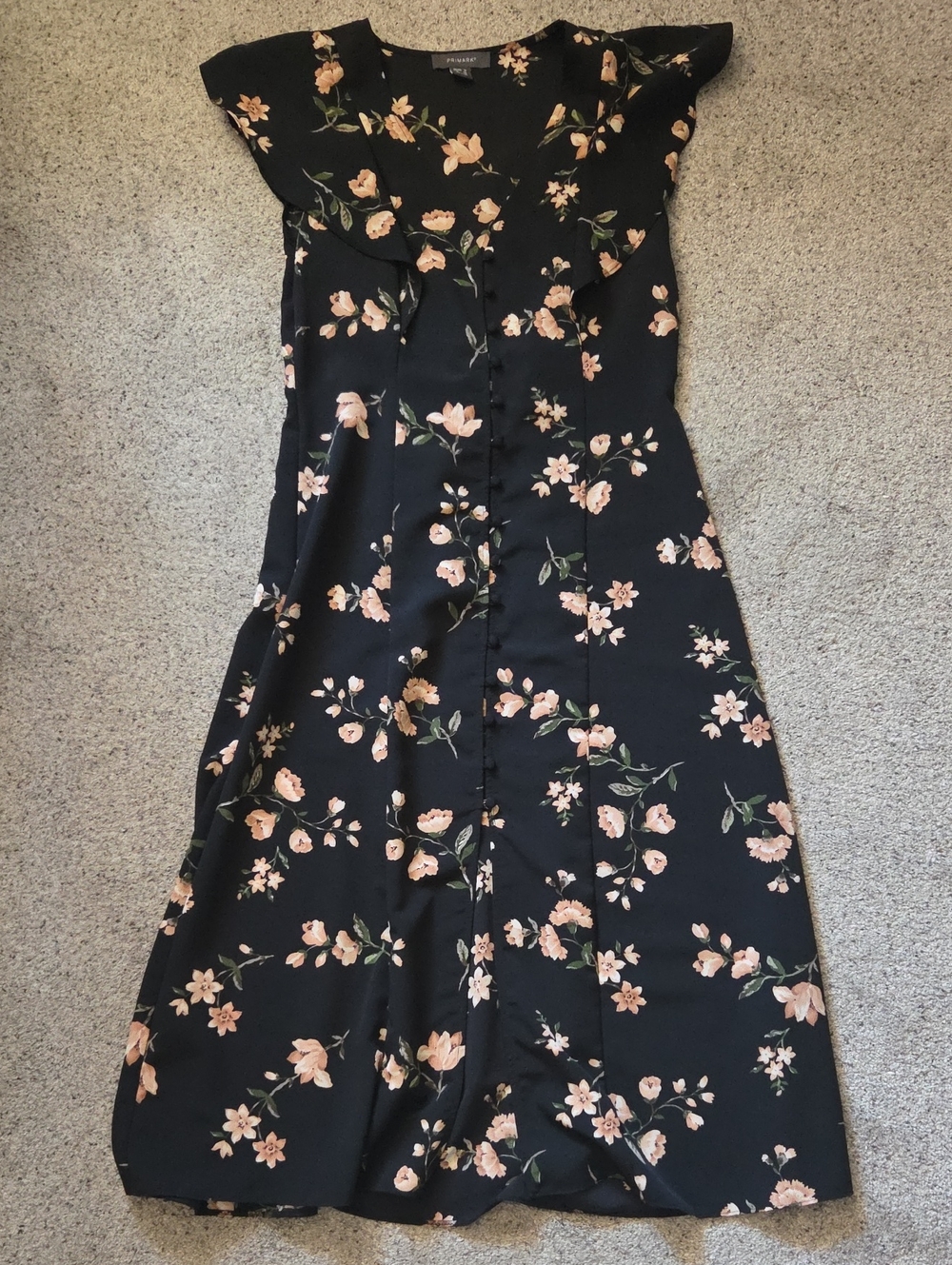 Black Floral Midi Dress Sz 6 Primark